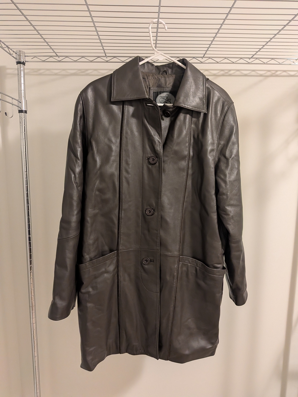 Women's Leather Button-Up Coat